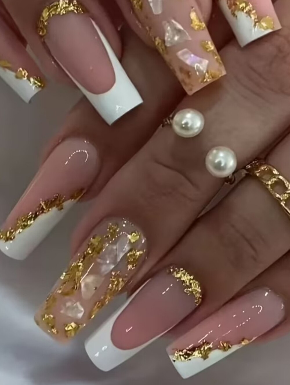 White & Gold Accents Press On Nails